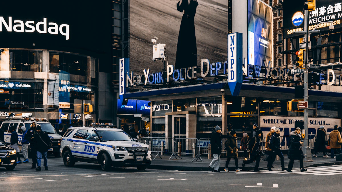 Pedestrians and traffic on a busy New York street, the Wall Street backdrop for Anthropic's planned Nasdaq IPO