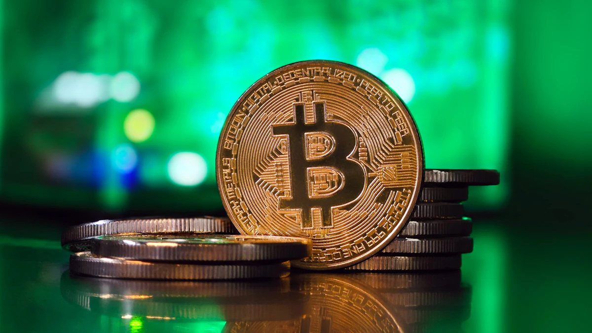 Bitcoin coin resting on a stack of coins, illustrating the weekend slide of bitcoin below $80,000