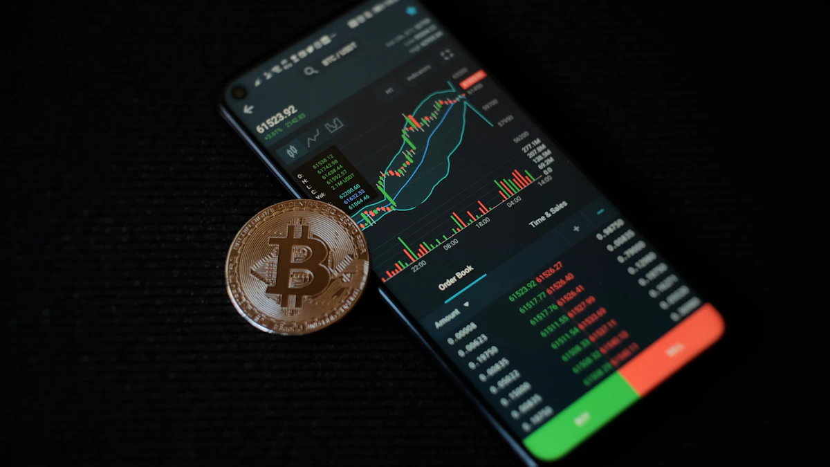 Bitcoin coin resting on a smartphone screen, the way most first time US buyers now purchase bitcoin through an app