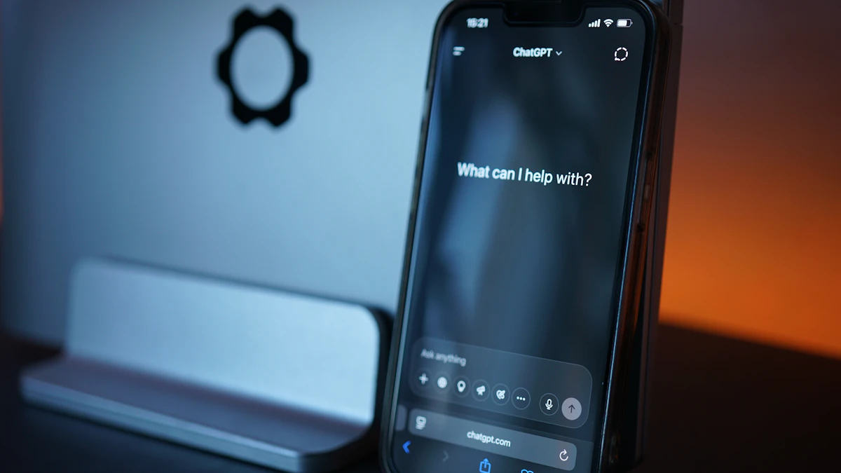 A smartphone with the ChatGPT app open on screen, ready for a typed or voice question on an iPhone
