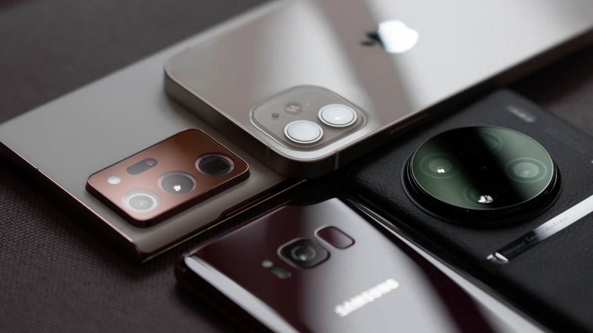 Several smartphones lying together on a table, the kind of lineup buyers weigh in the iPhone vs Android choice