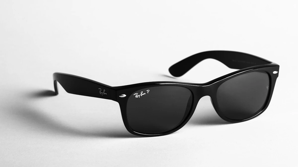 Black Ray-Ban wayfarer sunglasses in shallow focus, the frame style Meta builds its camera smart glasses around