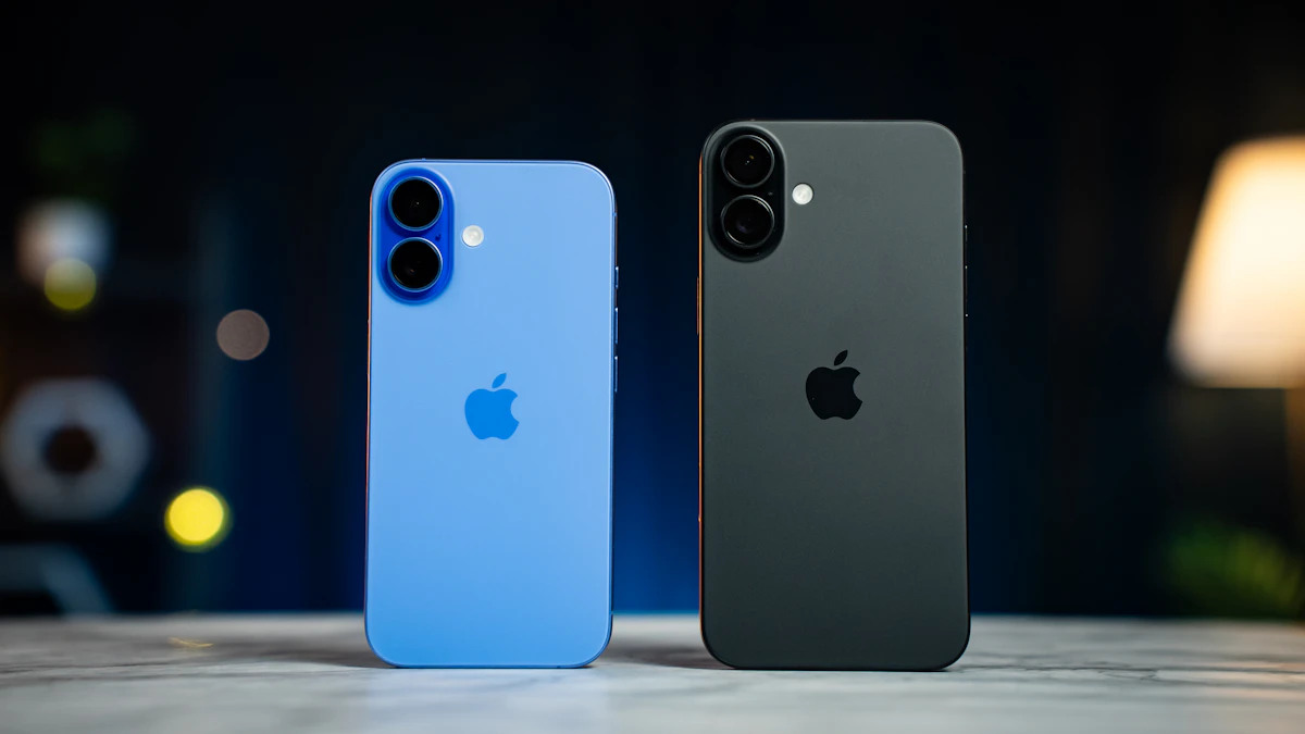 Two iPhones sitting side by side on a table, ready for a Quick Start transfer from the old phone to the new one