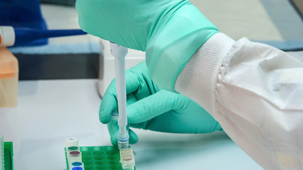 Gloved hand using a pipette to fill a small vial, the kind of lab work the UK AI biosecurity lab aims to speed up